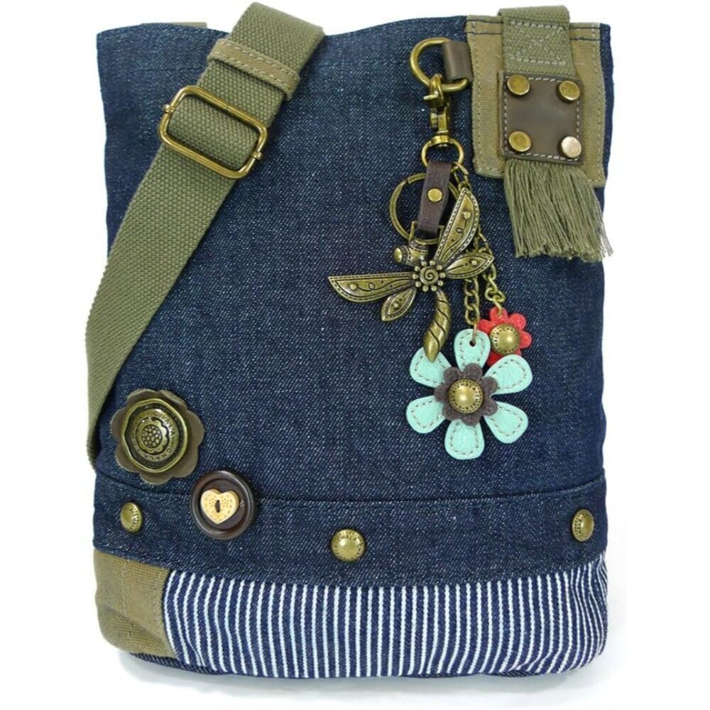 Cross-Body Women Handbag Canvas Denim Messenger Bag Zipper Closure